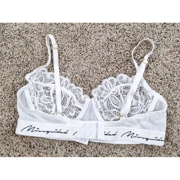 Missguided Lingerie Bra White Floral‎ Pattern Lace Triangle Delicate Sexy Sz 32D - Picture 4 of 5